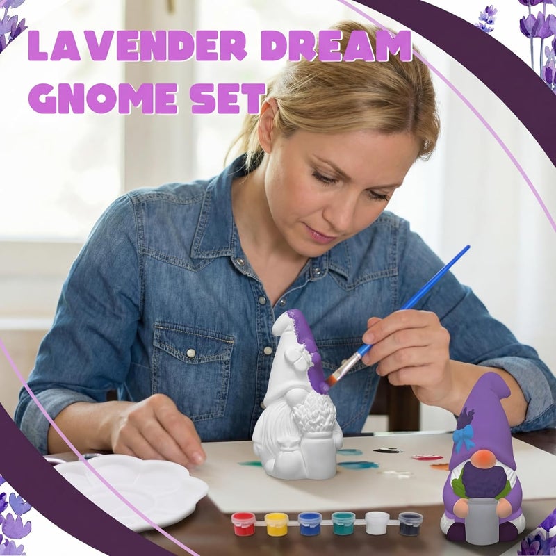 Seenelling 2 Pack Lavender Dream Gnomes Ready to Paint Your Own Statues 4'' DIY Unpainted Ceramics Figurines Kit Paintable Ceramics Art and Crafts Purple Fragrance Wonderland Journey Decor - Image 5